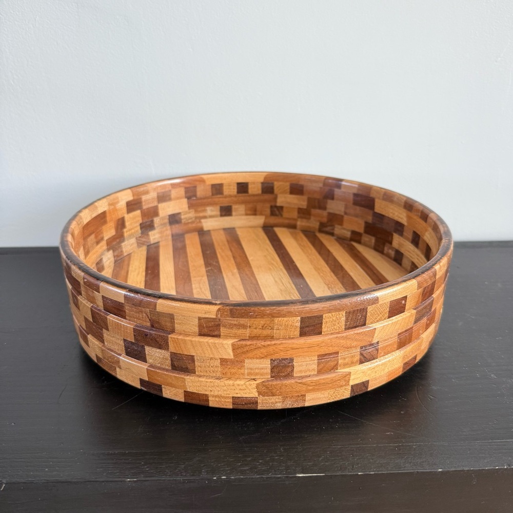 Vintage | Large 11 Inch Segmented Wood Bowl Handcrafted Artisan Turned Art Mixed